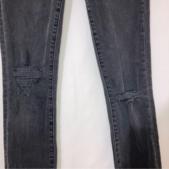 Madewell 9” High Riser Skinny Skinny Black Distressed Jeans Raw Hem Size 25 - Picture 6 of 10
